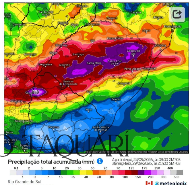 Nova sequência de tempestades pode atingir o Rio Grande do Sul entre sábado e terça-feira